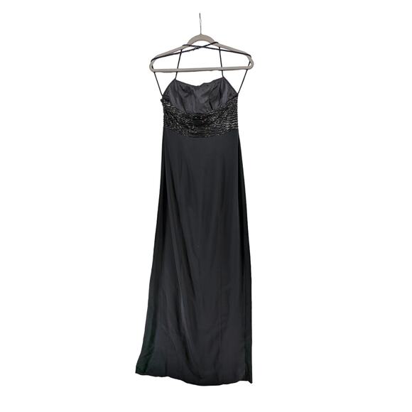 Niteline by Nahdree Beaded Formal Dress 6 Black Strappy Evening Slit Sequin Maxi - Picture 5 of 16